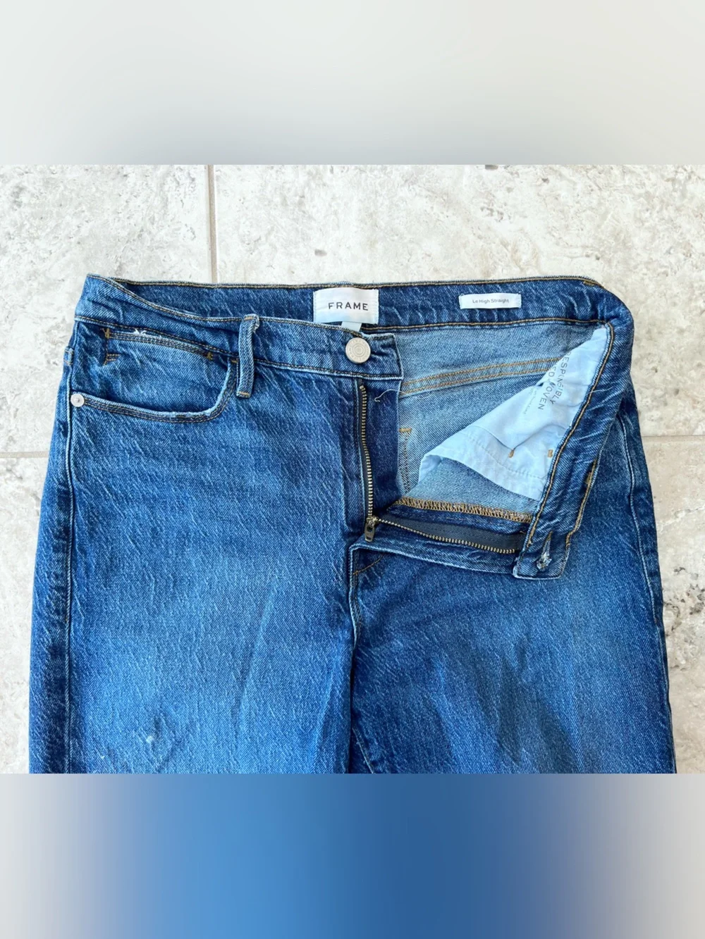 Frame Le High Straight Leg Distressed Cropped Stretch Jeans Medium Blue Wash, 29 - Picture 12 of 12